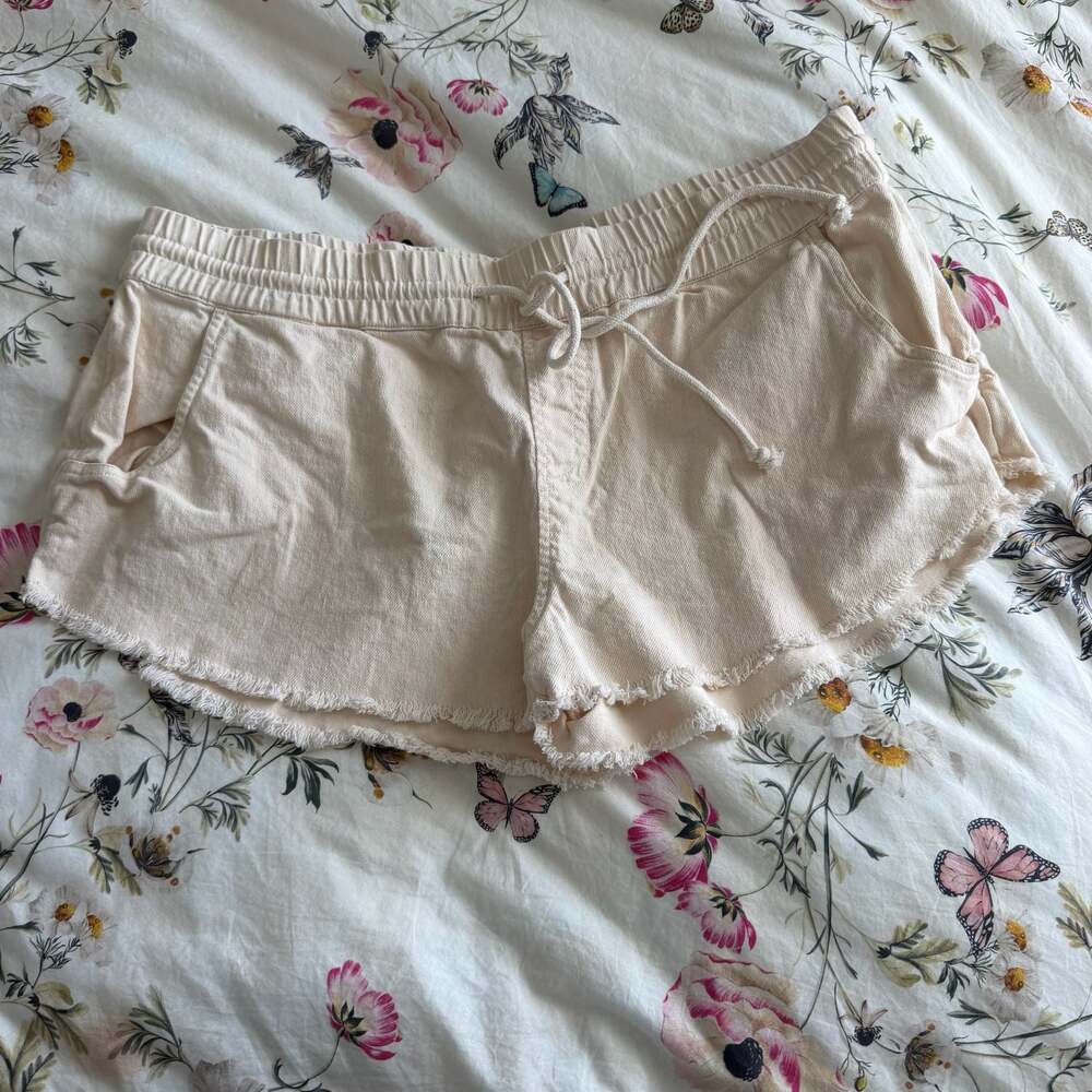 Roxy Women's Cotton Elastic Waist Drawstring Raw Hem Shorts